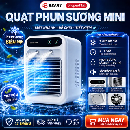 [SSS] Quạt Điều Hòa Phun Sương Mini Hơi Nước Dung tích 600ml Nhỏ gọn Combo Làm Mát Không Khí Điều Khiển