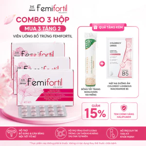 Combo 3 Viên uống FEMIFORTIL Liệu trình 3 tháng Bổ Trứng, Tăng Khả Năng Thụ Thai Hộp 60Viên