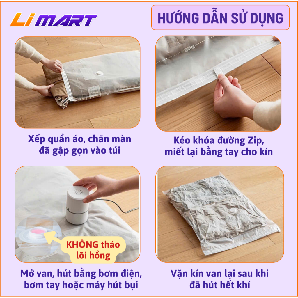 Máy hút chân không - Túi hút chân không đựng quần áo, chăn màn giúp không gian sống rộng rãi