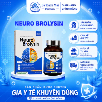 Viên Uống Bổ Não Traphaco NEURO BROLYSIN Hỗ Trợ Hoạt Huyết Dưỡng Não, Ngủ Ngon,Tăng Cường Trí Nhớ (Hộp 30 viên, 60 viên)