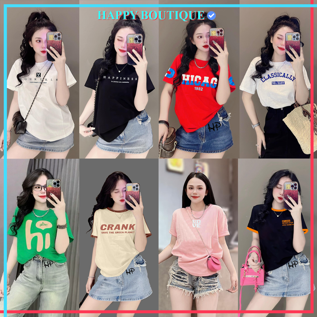 Áo Thun Thái Nữ Cotton 100% Mềm Mịn Mát, Form Vừa 40~60kg, Nhiều Mẫu, Phong Cách, Cá Tính, Độc Đáo