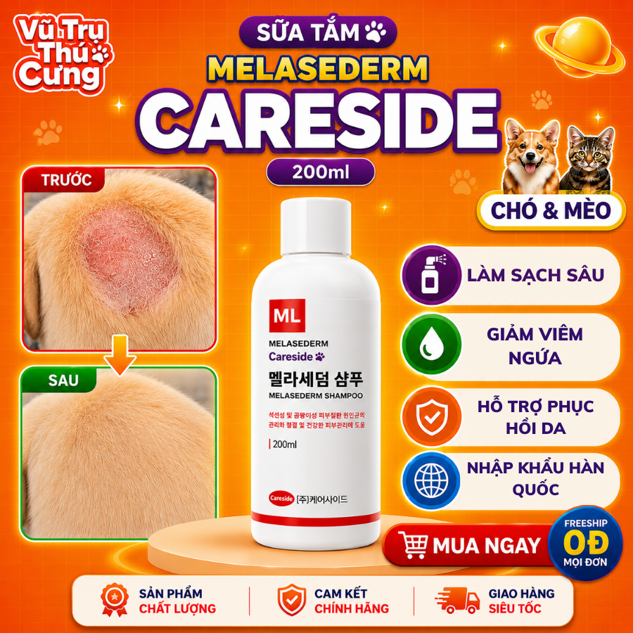 Sữa Tắm Hỗ Trợ Nấm Da Cho Chó Mèo CareSide 200ml -Giảm Ngứa, Chiết Xuất Tự Nhiên