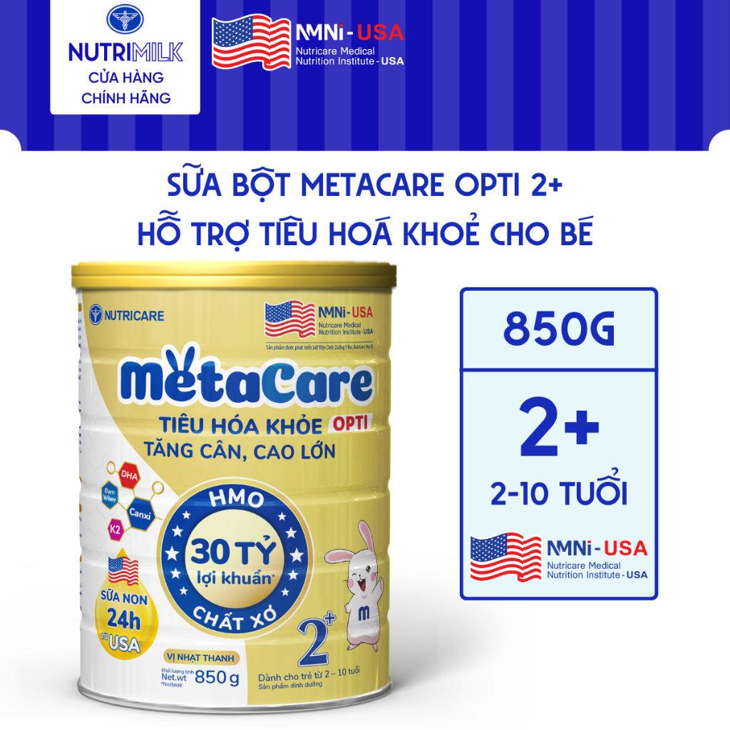 Sữa Bột METACARE OPTI Nutricare Vị Thanh Nhạt Tiêu Hoá Khoẻ Tăng Cân Cao Lớn Dinh Dưỡng Cho Bé Từ 0-10 Tuổi Lon 850G