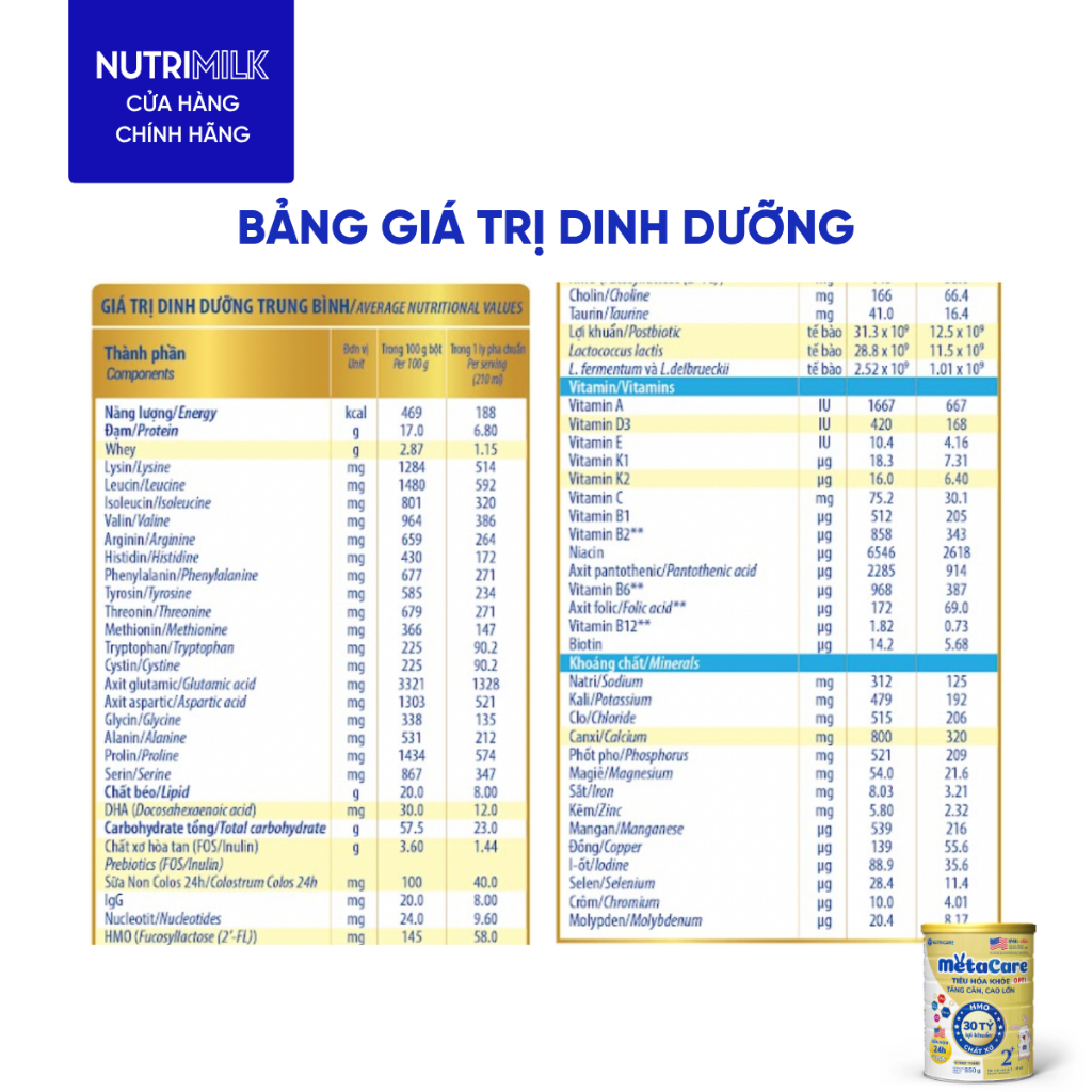 Sữa Bột METACARE OPTI Nutricare Vị Thanh Nhạt Tiêu Hoá Khoẻ Tăng Cân Cao Lớn Dinh Dưỡng Cho Bé Từ 0-10 Tuổi Lon 850G