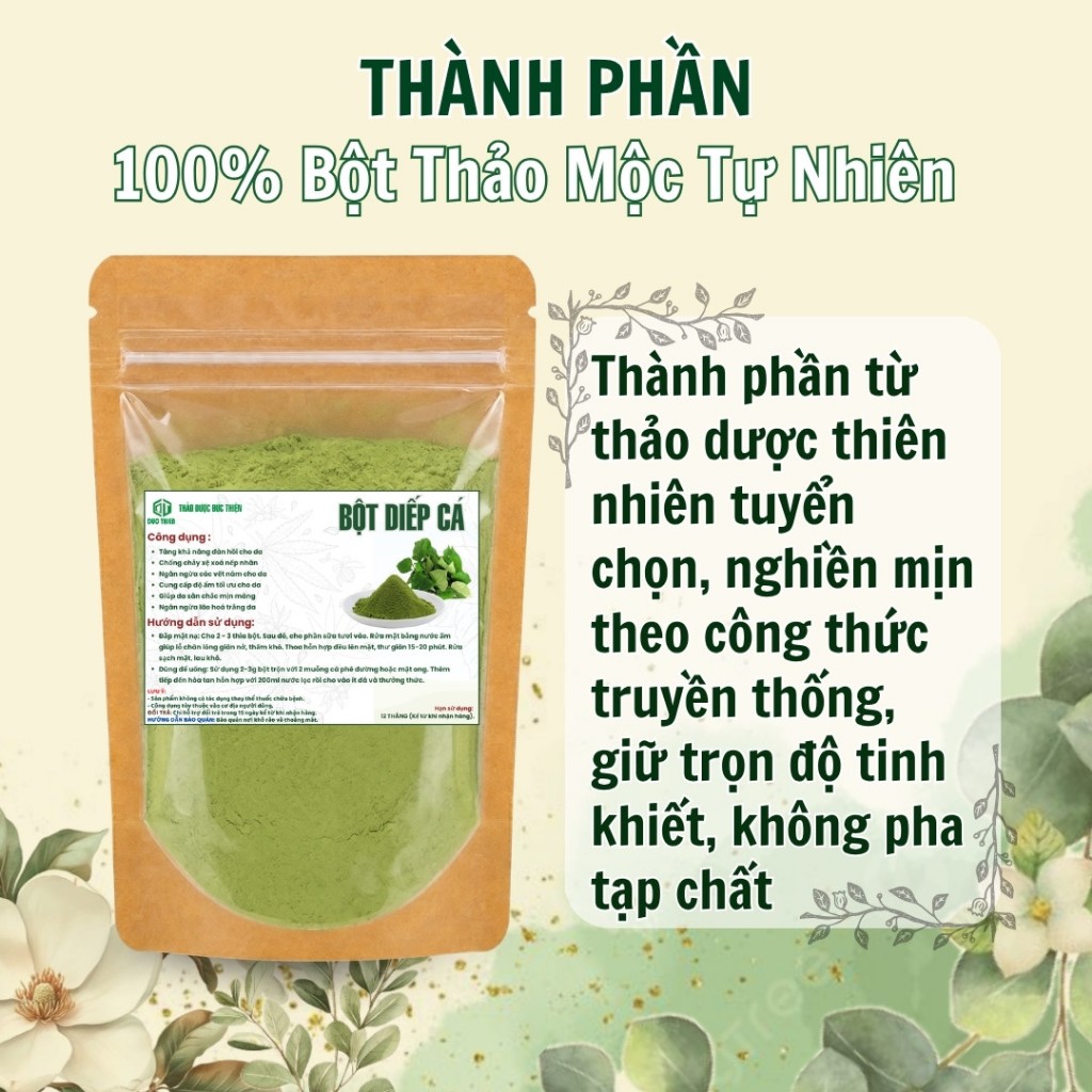 Bột Diếp Cá Nguyên Chất Đức Thiện (Mịn, Sạch, Thơm) - Ngăn Ngừa Mun, Giảm Thâm, Tái Tạo Da, Trắng Da