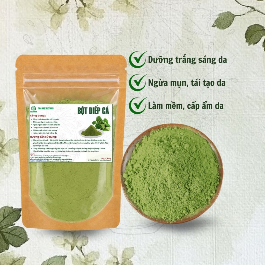 Bột Diếp Cá Nguyên Chất Đức Thiện (Mịn, Sạch, Thơm) - Ngăn Ngừa Mun, Giảm Thâm, Tái Tạo Da, Trắng Da