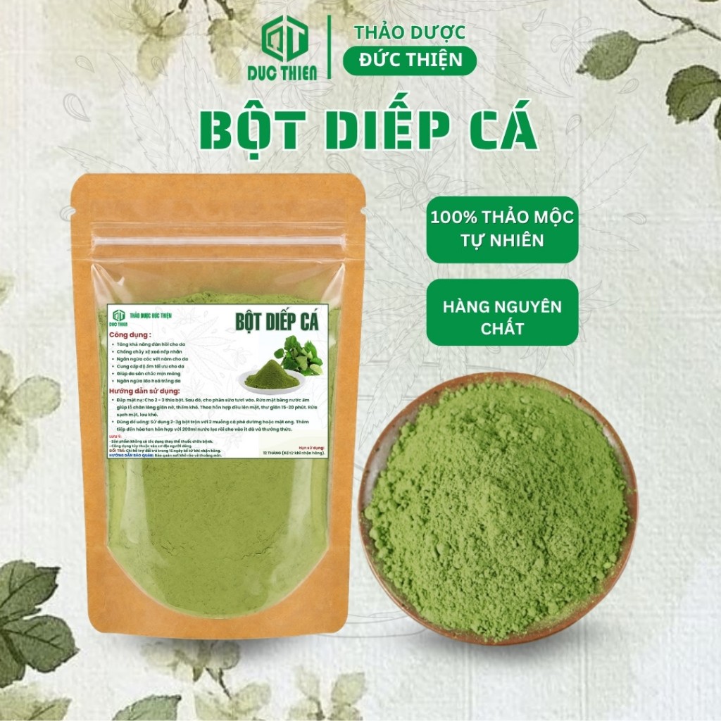 Bột Diếp Cá Nguyên Chất Đức Thiện (Mịn, Sạch, Thơm) - Ngăn Ngừa Mun, Giảm Thâm, Tái Tạo Da, Trắng Da