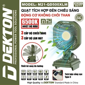 Thân Quạt tích hợp đèn DEKTON M21 - QD500XLM / Cổng Type C / Chân phổ thông