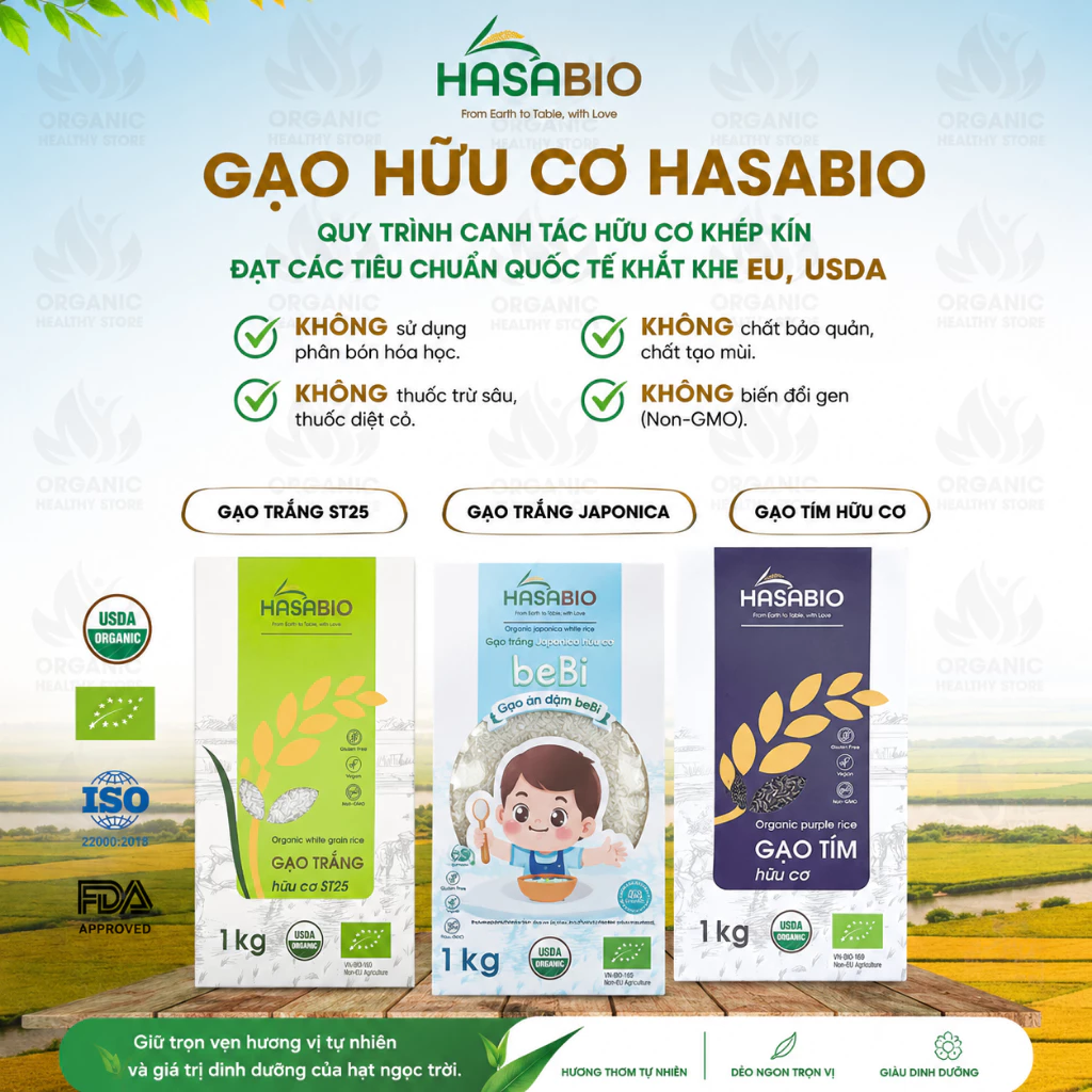 Gạo hữu cơ HaSaBio Organic Rice 1kg Gạo ST25 Gạo Japonica Gạo Tím
