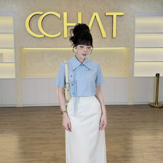 Áo Sơ Mi Nữ 𝐂𝐂𝐇𝐀𝐓 Dáng Suông Nẹp Kiểu Cúc Trang Trí Chất Liệu Chống Nhăn Cao Cấp 16FNT9115ST