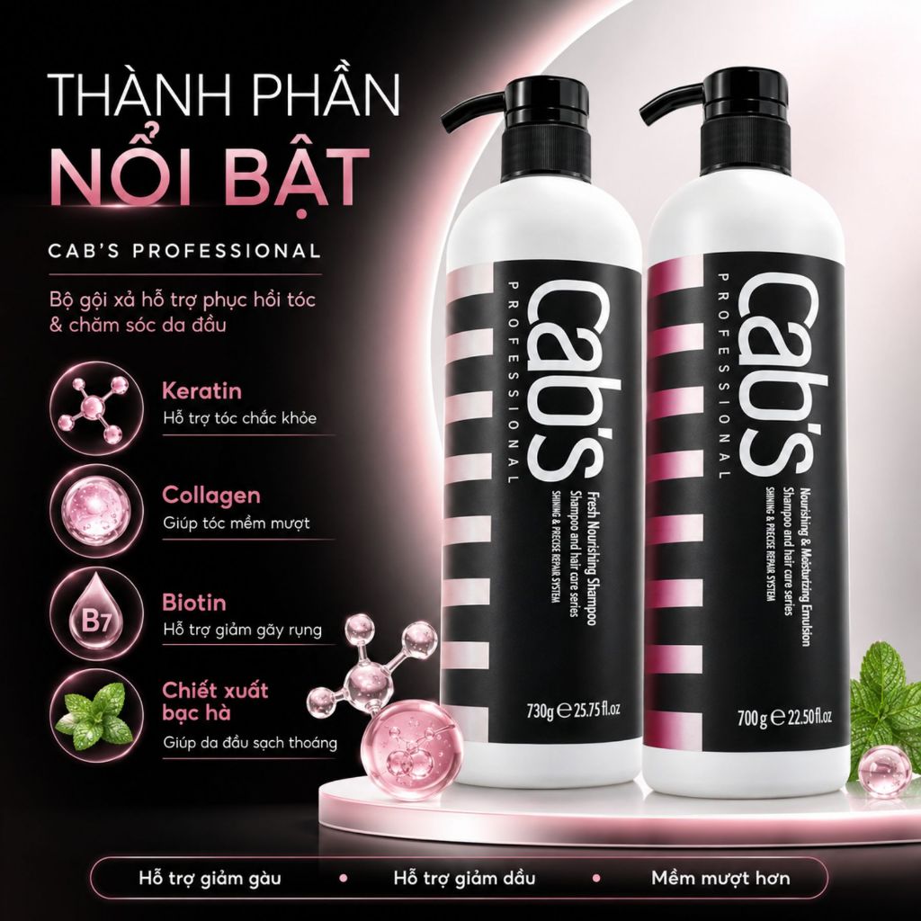 Cặp Dầu Gội Xả CAB'S 730ml | Sạch Thoáng Da Đầu, Dưỡng Ẩm Tóc Khô Xơ & Mềm Mượt