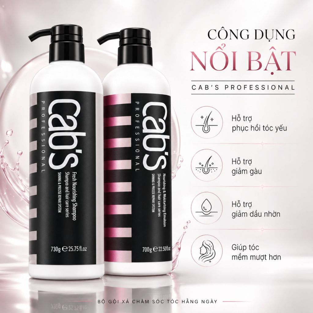 Cặp Dầu Gội Xả CAB'S 730ml | Sạch Thoáng Da Đầu, Dưỡng Ẩm Tóc Khô Xơ & Mềm Mượt