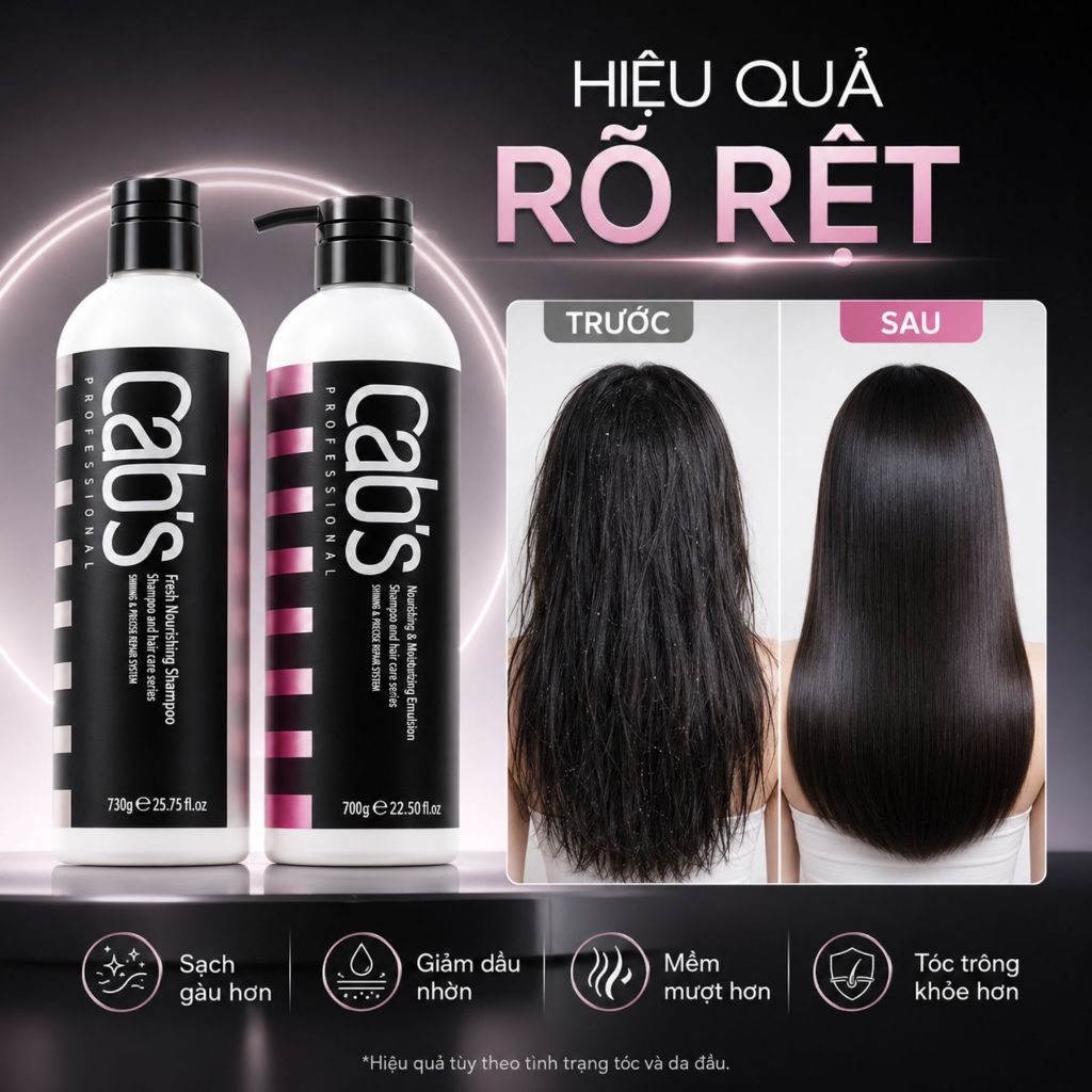 Cặp Dầu Gội Xả CAB'S 730ml | Sạch Thoáng Da Đầu, Dưỡng Ẩm Tóc Khô Xơ & Mềm Mượt