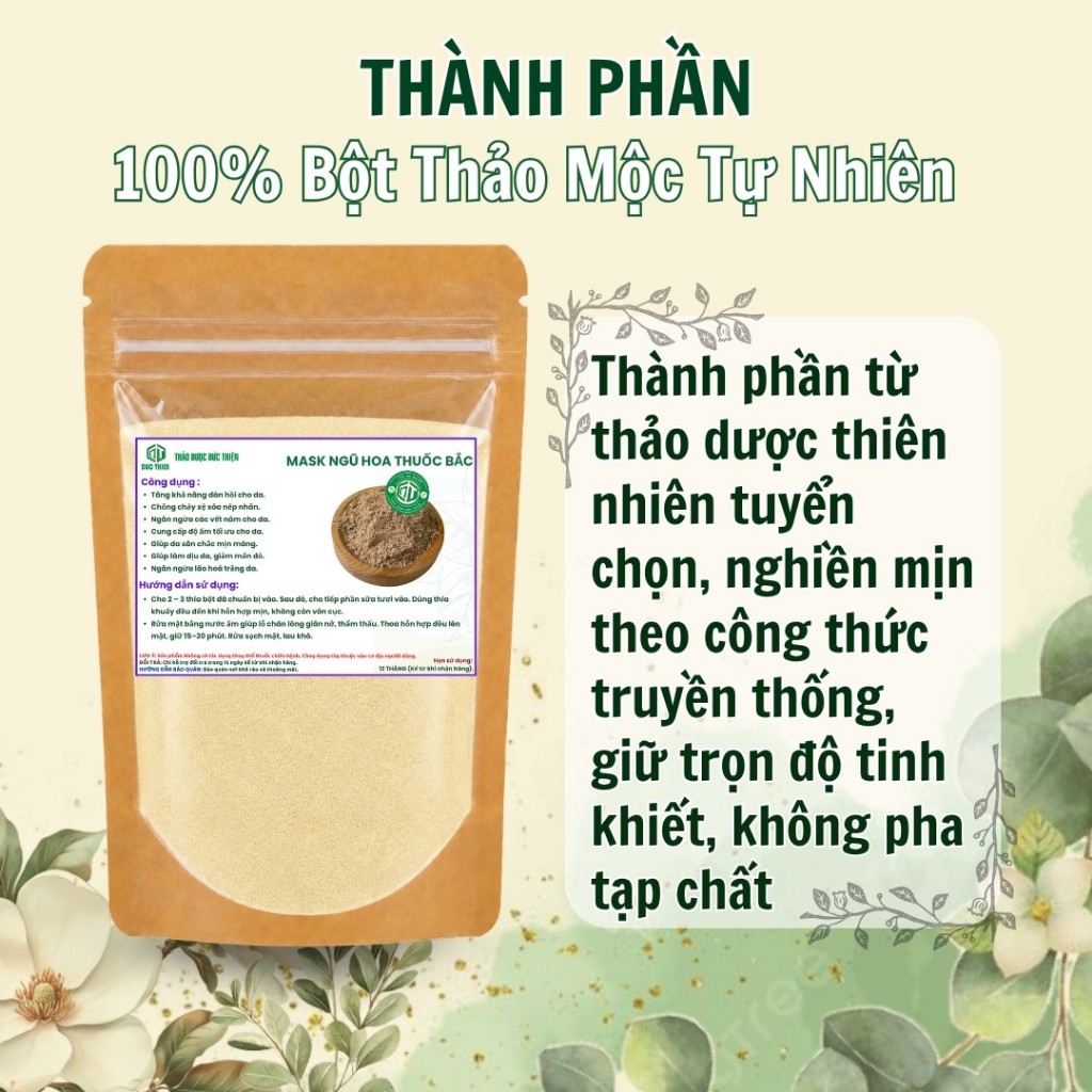 Mặt Nạ Dẻo Ngũ Hoa Thuốc Bắc 100g – Giải Pháp Da Mụn, Làm Trắng, Hồng Hiệu Quả (Có Túi Dùng Thử)