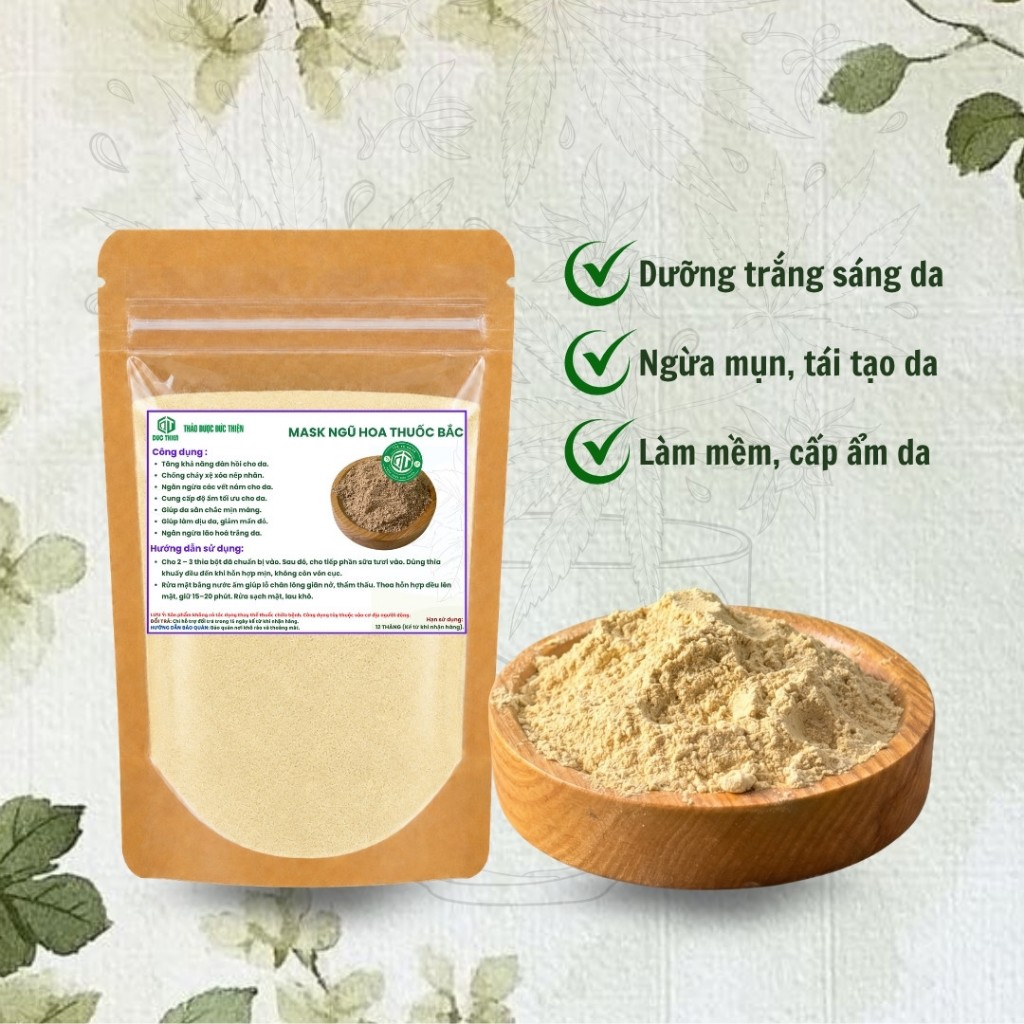 Mặt Nạ Dẻo Ngũ Hoa Thuốc Bắc 100g – Giải Pháp Da Mụn, Làm Trắng, Hồng Hiệu Quả (Có Túi Dùng Thử)