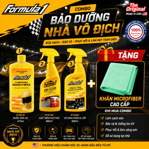 Combo Bảo Dưỡng Nhà Vô Địch Formula 1: Rửa Xe, Vệ Sinh Nội Thất, Làm Sạch Mâm Lốp Tặng Khăn Microfiber