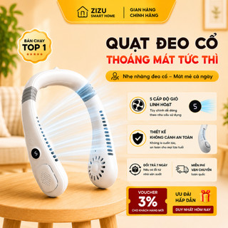 Quạt Đeo Cổ Mini Tích Điện 5 Cấp Độ Gió, Quạt Không Cánh Có Màn Hình LED