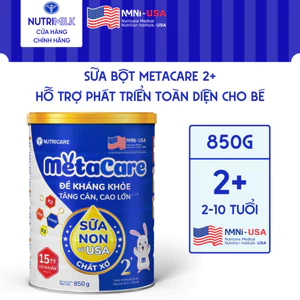 Sữa Bột METACARE 2+ Nutricare Sữa Non 24h và 15 Tỷ Lợi Khuẩn Bé Tăng Cân Cao Lớn Đề Kháng Khoẻ Từ 2-3 Tuổi Lon 850G
