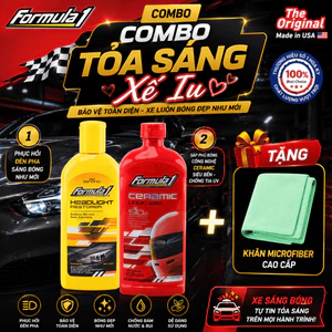 Combo Tỏa Sáng Xế Iu Formula 1: Phục Hồi Đèn Pha + Sáp Phủ Bóng Ceramic SiO2 + Tặng Khăn Microfiber