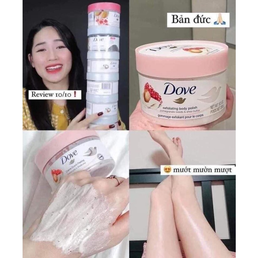 Tẩy Da Chết Toàn Thân Dove Exfoliating Body Polish 225g ; giúp massage da, thư giãn , Chăm Da Sáng Mịn