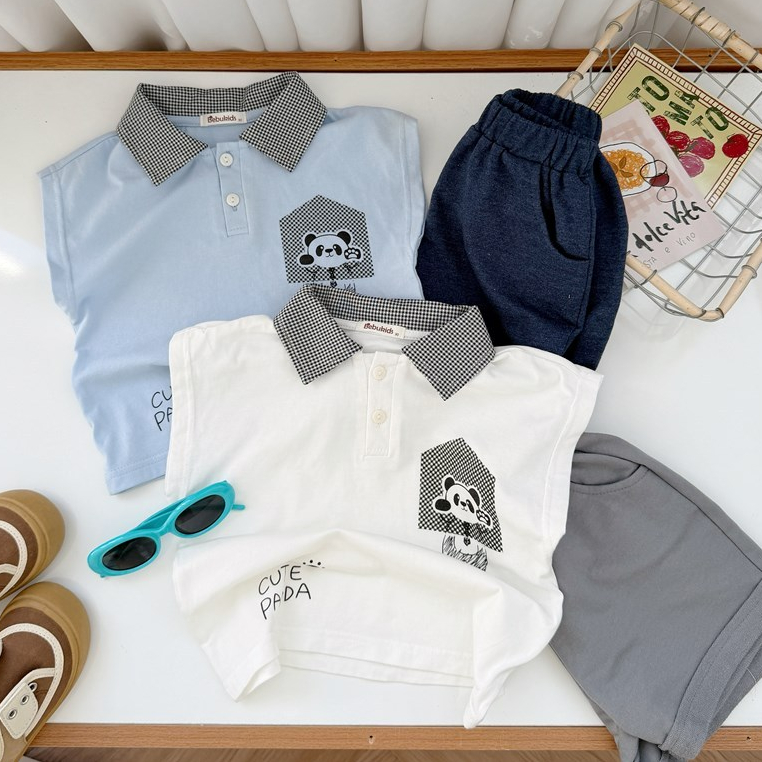Set bộ polo cộc tay bé trai Miniumbaby in hình gấu trúc cute, chất vải cotton mềm thoáng mát SB2778