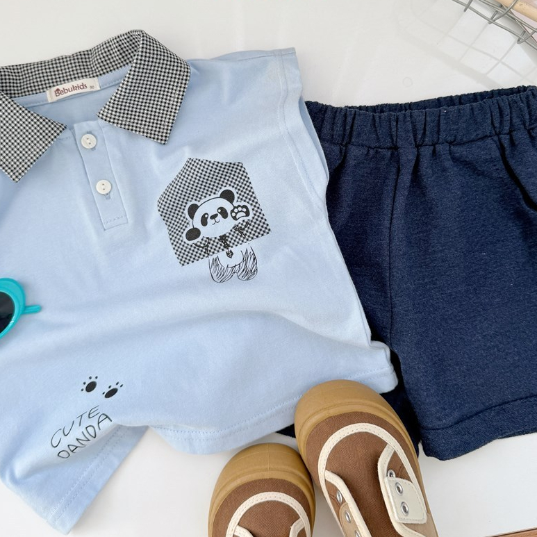 Set bộ polo cộc tay bé trai Miniumbaby in hình gấu trúc cute, chất vải cotton mềm thoáng mát SB2778