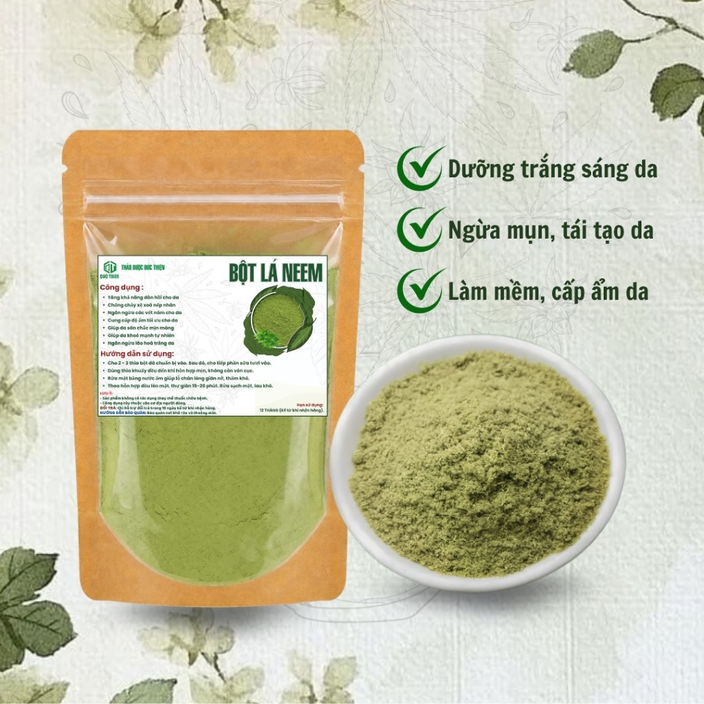 Bột Lá Neem Đức Thiện (Mịn, Sạch, Thơm) - Giảm Mun, Dưỡng Trắng Da, Đẹp Da, Chống Lão Hoá, Mờ Thâm