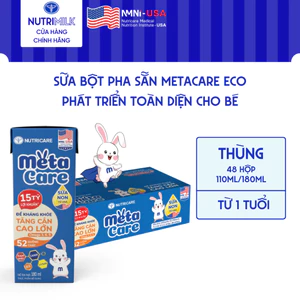 Thùng 48 Hộp Sữa Bột Pha Sẵn METACARE ECO Nutricare Với Sữa Non 24h 15 Tỷ Lợi Khuẩn Tăng Cân Chiều Cao Từ 1 Tuổi