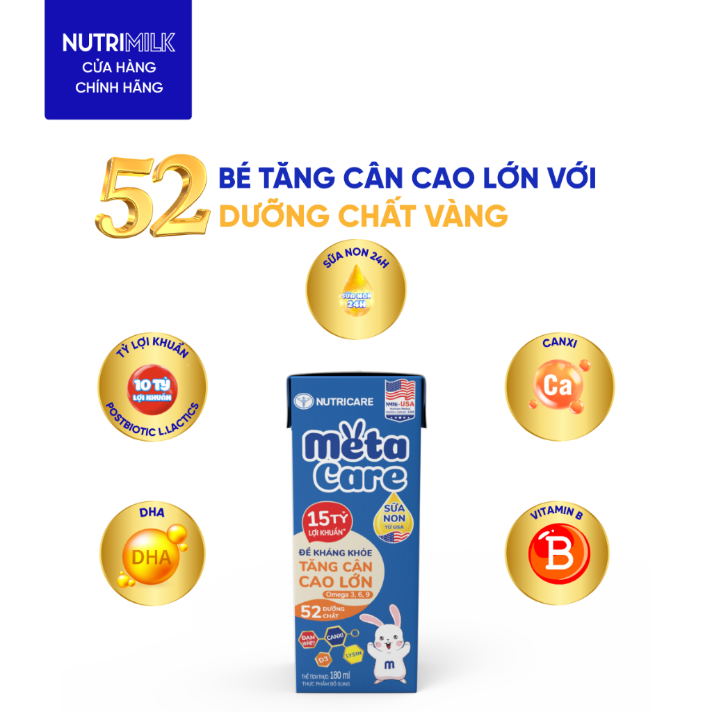 Thùng 48 Hộp Sữa Bột Pha Sẵn METACARE ECO Nutricare Với Sữa Non 24h 15 Tỷ Lợi Khuẩn Tăng Cân Chiều Cao Từ 1 Tuổi