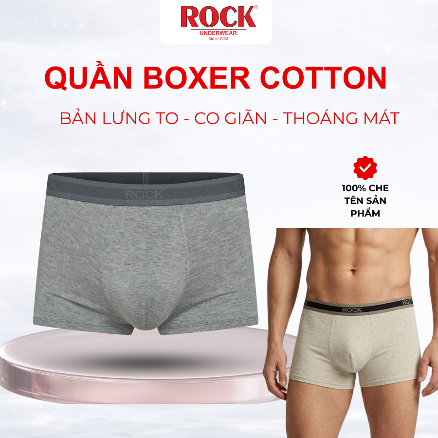 Quần lót nam boxer trơn ROCK QA 5081 vải cotton mềm bảng lưng to