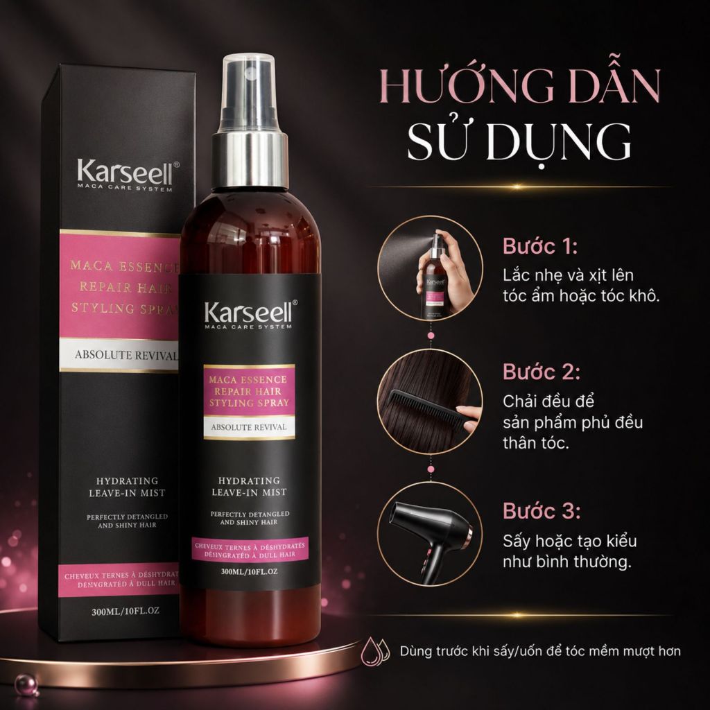 Xịt Đạm Dưỡng Tóc Karseell/Pallamina 300ml | Hỗ Trợ Bảo Vệ Tóc Khi Sấy Uốn, Gỡ Rối & Mềm Mượt