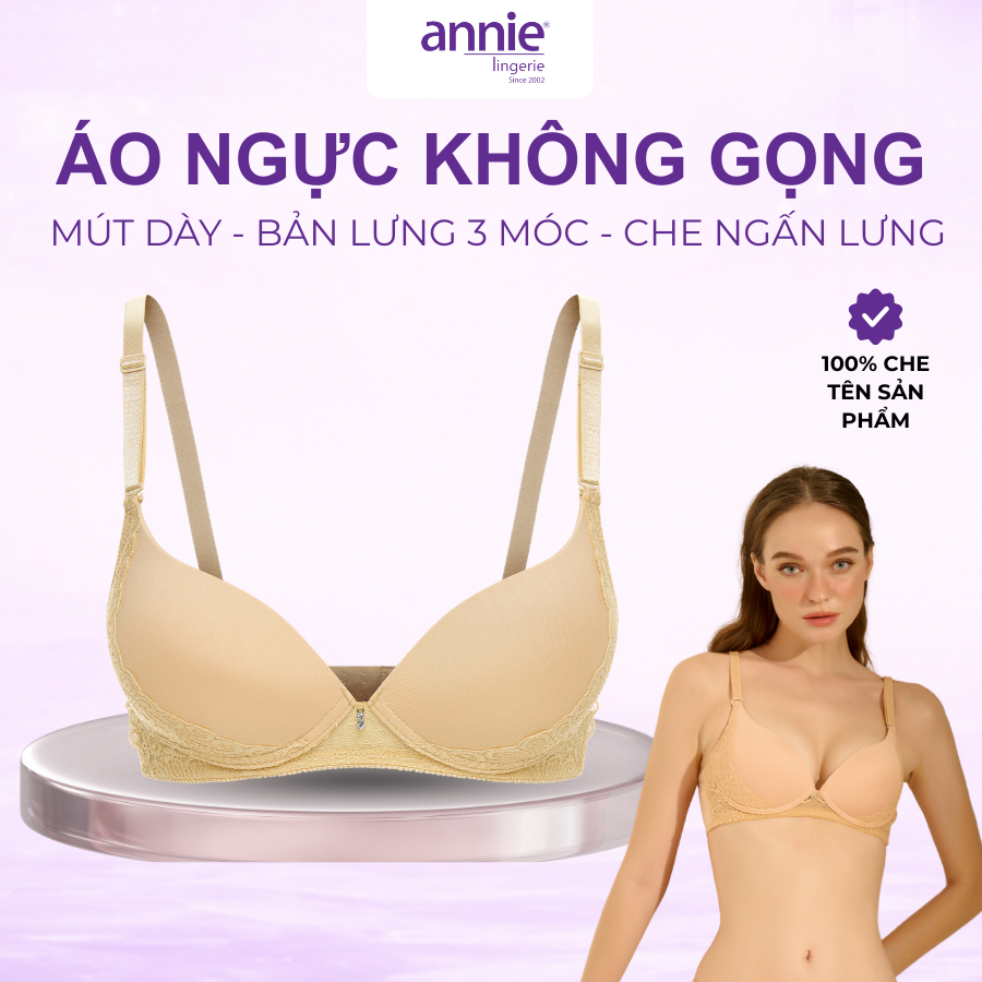 Áo Ngực Trơn không gọng bản to 3 móc tạo dáng lưng thon Cub B annie lingeries Bra 8132 Nâng Ngực Nhẹ