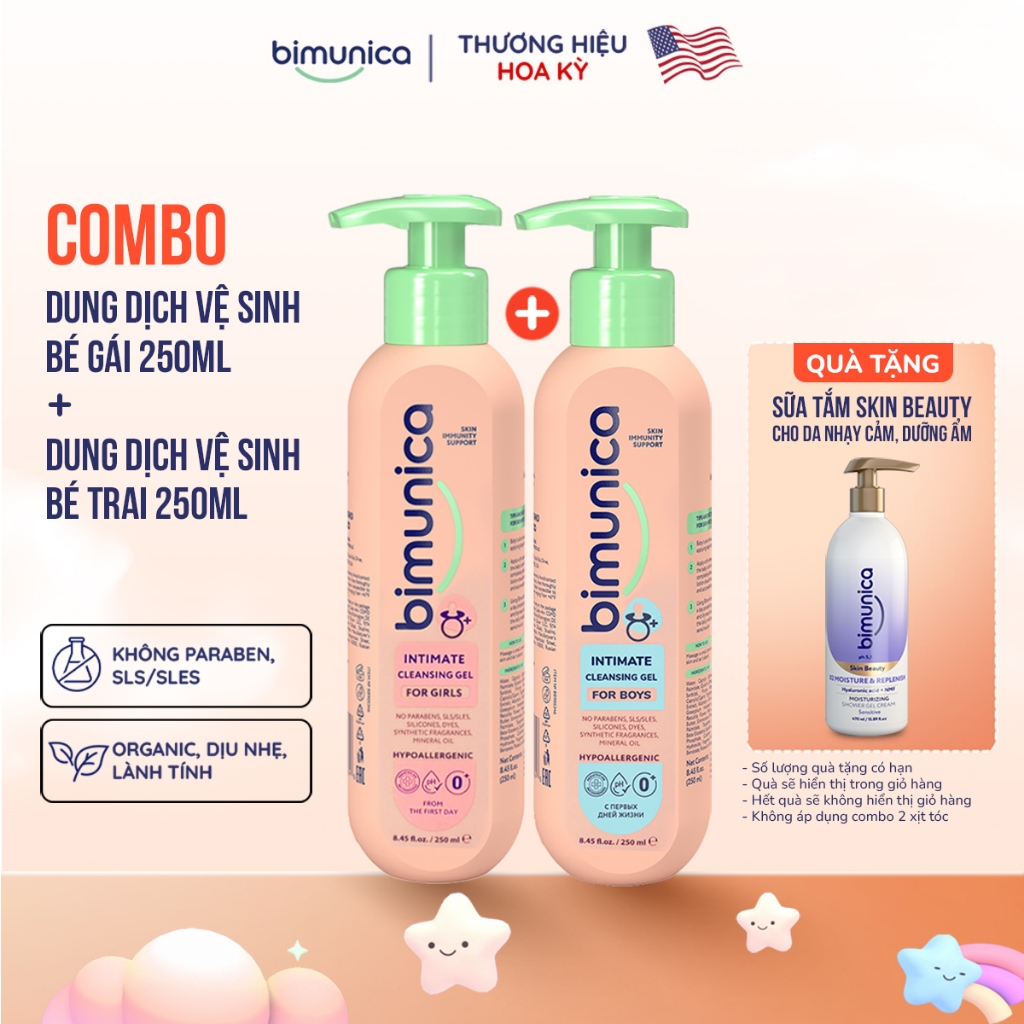 Dung Dịch Vệ Sinh Vùng Kín Và Mông Bé Bimunica - Cho Bé Gái/Trai Từ 0 Tháng Tuổi, Dịu Nhẹ