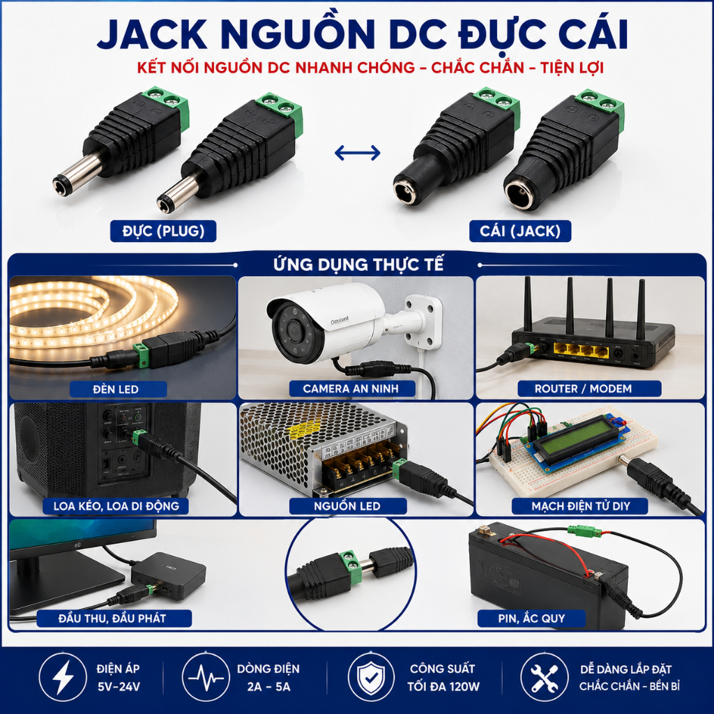 Jack nguồn DC đực cái 5.5x2.5mm 5.5x2.1mm chất lượng cao ILinhkien.