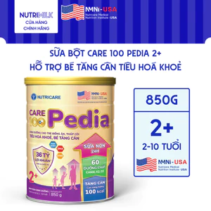 Sữa Bột CARE 100 GOLD PEDIA 2+ Nutricare Hỗ Trợ Tăng Cân Tăng Cường Miễn Dịch Tiêu Hoá Khoẻ Chứa Sữa Non 24h Cho Bé 800G