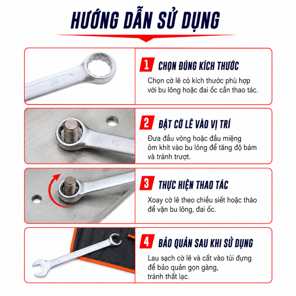 Bộ Cờ Lê Vòng Miệng Harden 14 Chi Tiết 8-24mm Thép CR-V Chính Hãng, Chịu Lực Cao 540101 HARDEN