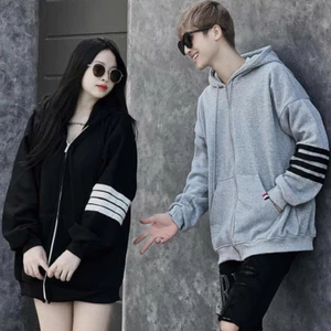 Áo hoodie khóa kéo nam nữ viền tay có nón đi nắng thu đông k1
