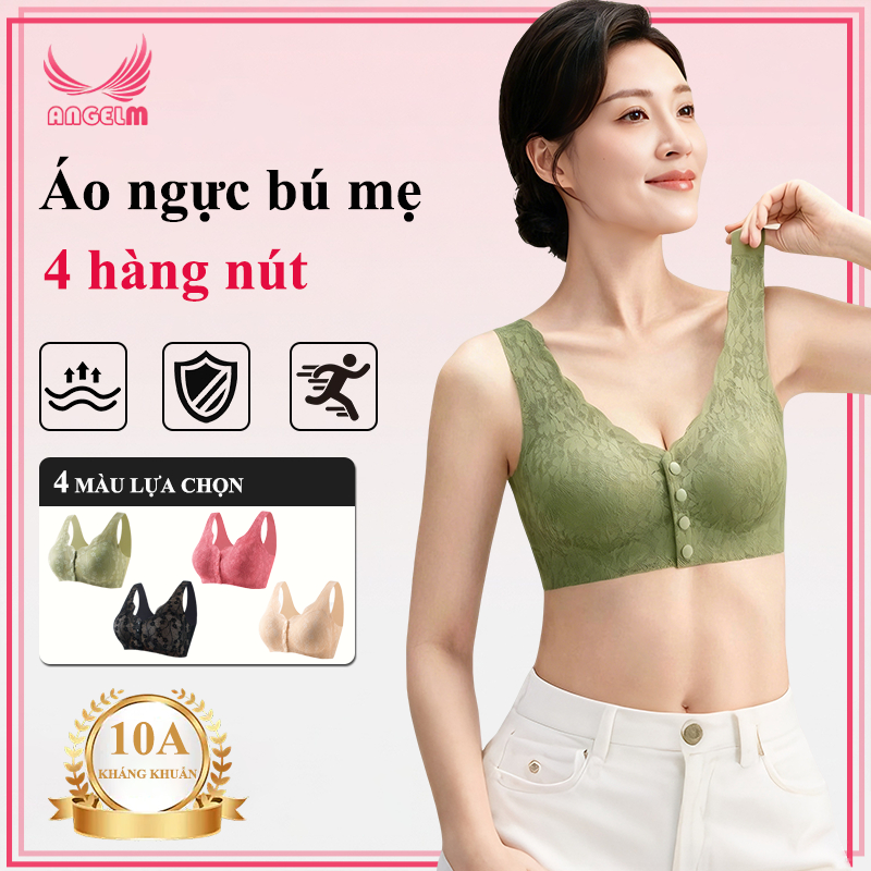 ANGEL MOMMY Áo ngực cài nút phía trước không dây kiểu vest liền mạch cỡ lớn kiểu dáng mỏng br01