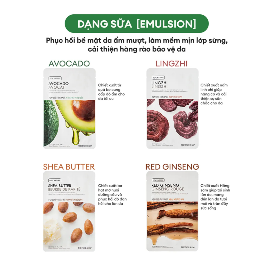 Dòng Mặt Nạ Giấy Dưỡng Da Toàn Diện THE FACE SHOP Real Nature Face Mask (Gz)