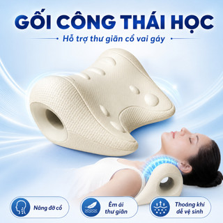 Gối Massage Cổ Công Thái Học, Gối Kéo Giãn Đốt Sống Cổ, Giảm Đau Mỏi Vai Gáy, Thư Giãn Cột Sống Cổ