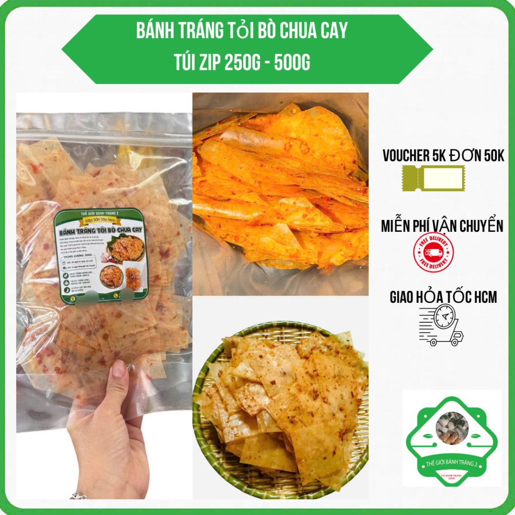 MỚI -250G -500g  Bánh Tráng Tỏi Bò Chua Cay  – Siêu Mỏng, Thơm Tỏi -Cay Chua Đậm Vị Ăn Vặt