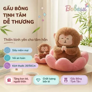 Gấu Bông Khỉ Tịnh Tâm Ngồi Đài Sen Vô Tri Hài Hước, Khỉ Nhồi Bông Tâm Linh Chắp Tay Giải Nghiệp Quà Tặng Decor Độc Lạ