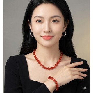 [N1190] Bộ Vòng Cổ, Vòng Tay Đá Mão Đỏ Tự Nhiên 10li -4li Dài 45cm, Khoá Nam Châm - DAISYN