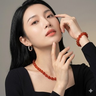 [N1190] Bộ Vòng Cổ, Vòng Tay Đá Mão Đỏ Tự Nhiên 10li -4li Dài 45cm, Khoá Nam Châm - DAISYN