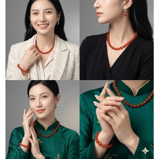 [N1190] Bộ Vòng Cổ, Vòng Tay Đá Mão Đỏ Tự Nhiên 10li -4li Dài 45cm, Khoá Nam Châm - DAISYN