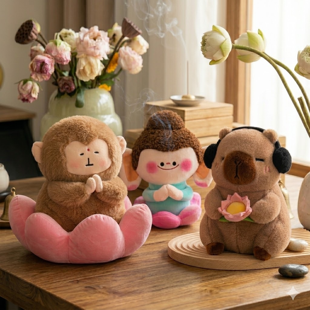 Gấu Bông Khỉ Tịnh Tâm Ngồi Đài Sen Thanh Tịnh, Thú Nhồi Bông Chữa Lạnh Tịnh Tâm Quà Tặng Bình An Thanh Tịnh, Giảm Stress