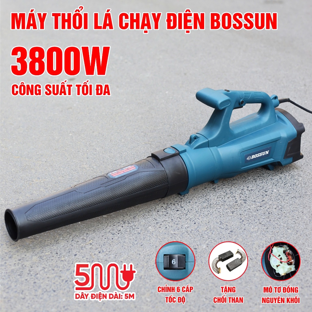 Máy thổi lá điện công suất lớn BS BOSSUN BS-TL3800W 3800W, Chỉnh tốc 6 cấp, Tốc độ cao 18.500v/p