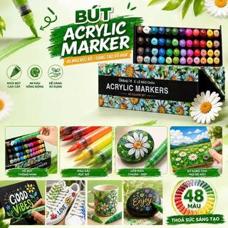 Hộp 48 Màu Acrylic Markers GLOBAL ART x LÊ BẢO CHÂU Cao Cấp Chồng Dễ Dàng, Blend Màu Tốt, Màu Sắc Tươi Sáng, Khô Nhanh