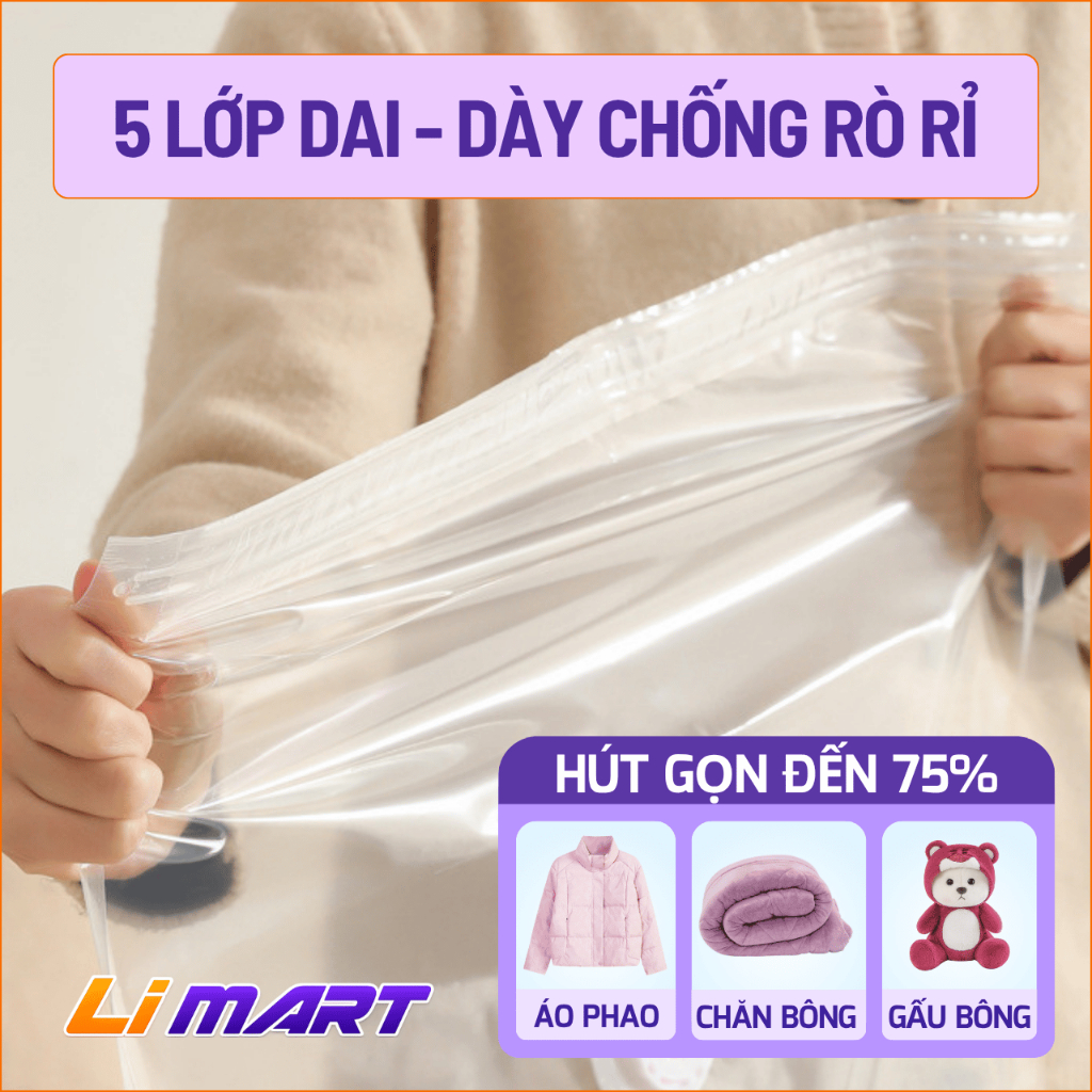 Túi Hút Chân Không có móc treo, bảo vệ quần áo, chống bụi chống ẩm mốc