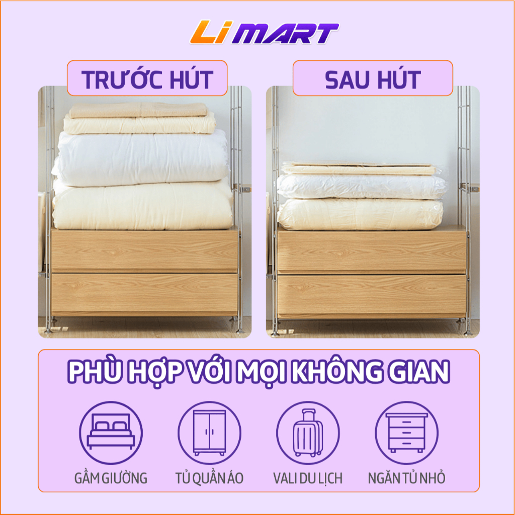 Máy hút chân không - Túi hút chân không đựng quần áo, chăn màn giúp không gian sống rộng rãi